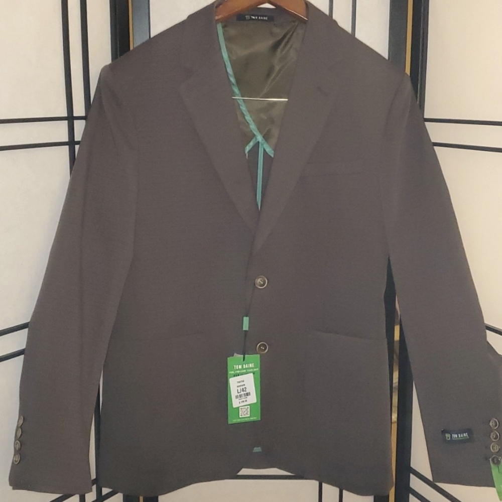 Tom Baine Men's Tailored Slim Fit Stretch Blazer - Brown - Size L/42